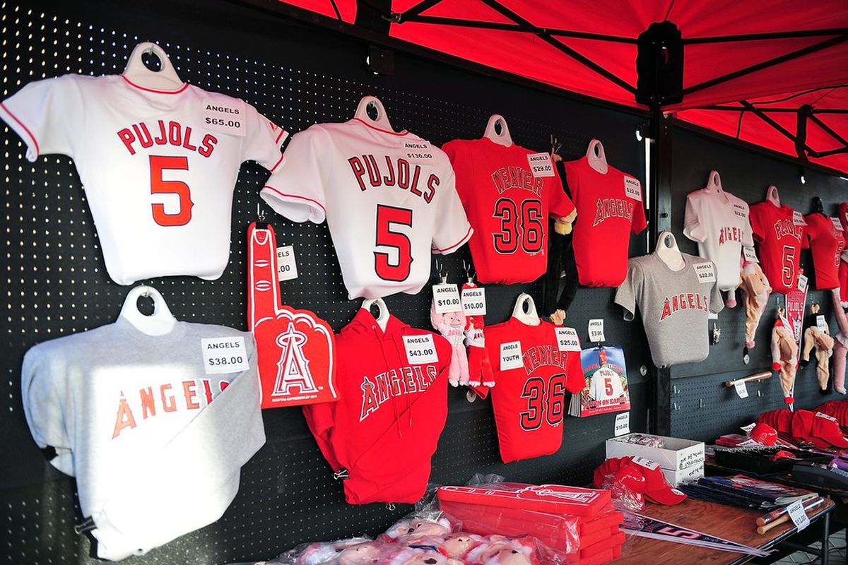April 6, 2012; Anaheim, CA, USA; Los Angeles Angels merchandise being sold at Angel Stadium. Mandatory Credit: Gary A. Vasquez-US PRESSWIRE