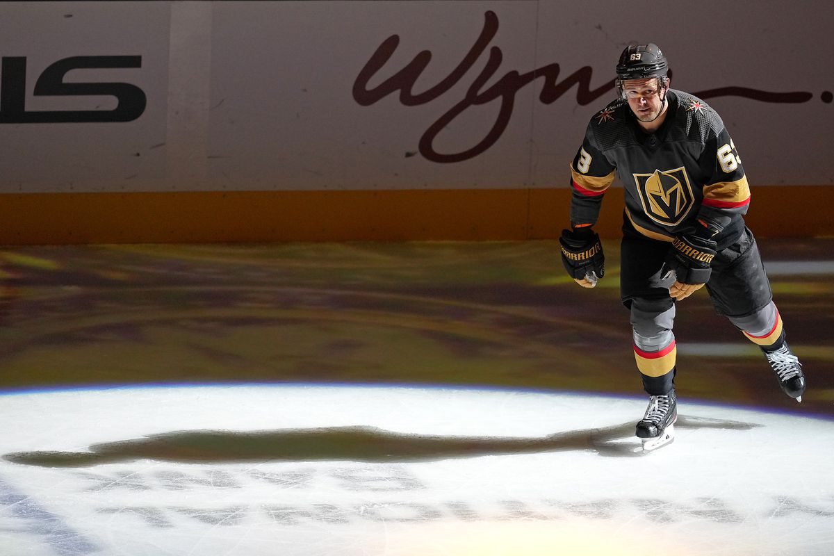 Mar 24, 2022; Las Vegas, Nevada, USA; Vegas Golden Knights right wing Evgenii Dadonov (63) is named Second Star of the Game after the Golden Knights defeated the Nashville Predators 6-1 at T-Mobile Arena.