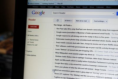A photo of Google Reader on a computer screen.