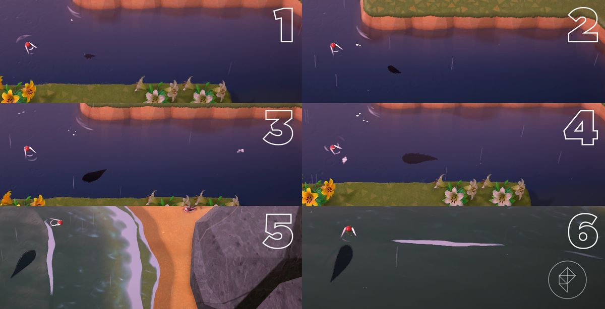A graphic showing off the different fish shadow sizes, numbered one through six