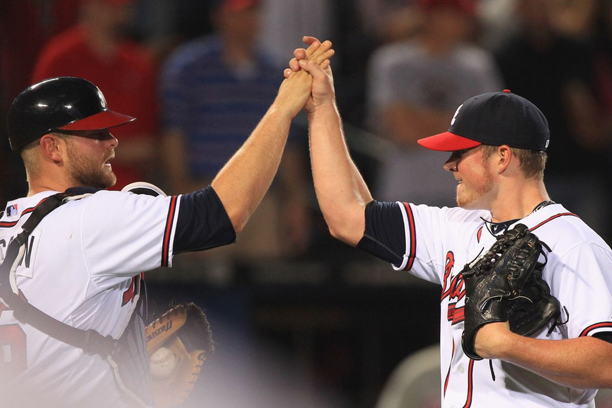 Brian McCann and Craig Kimbrel congratulate each other for being awesome.
