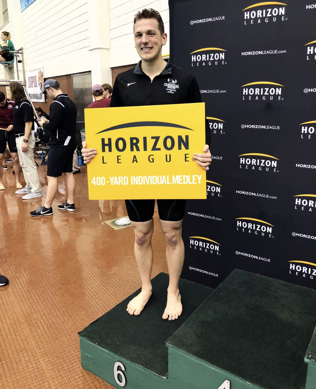 MacJilton Lewis on the podium at the Horizon League championships in his junior year in the 400 IM.