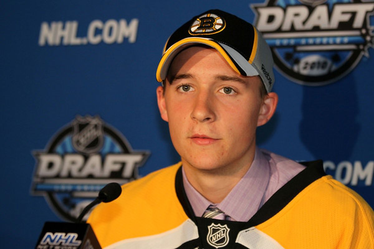 LOS ANGELES, CA - JUNE 26:  Ryan Spooner, drafted in the second round by the Boston Bruins is interviewed during day two of the 2010 NHL Entry Draft at Staples Center on June 26, 2010 in Los Angeles, California.  (Photo by Jeff Gross/Getty Images)
