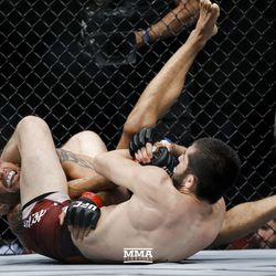 Islam Makhachev looks for the submission at UFC on FOX 30.