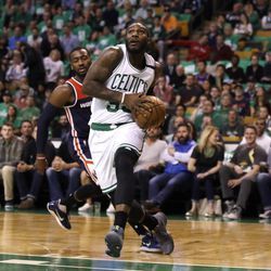 Boston Celtics forward Jae Crowder (99) drive to the basket during the first quarter of a second-round NBA playoff series basketball game in Boston, Wednesday, May 10, 2017. (AP Photo/Charles Krupa)
