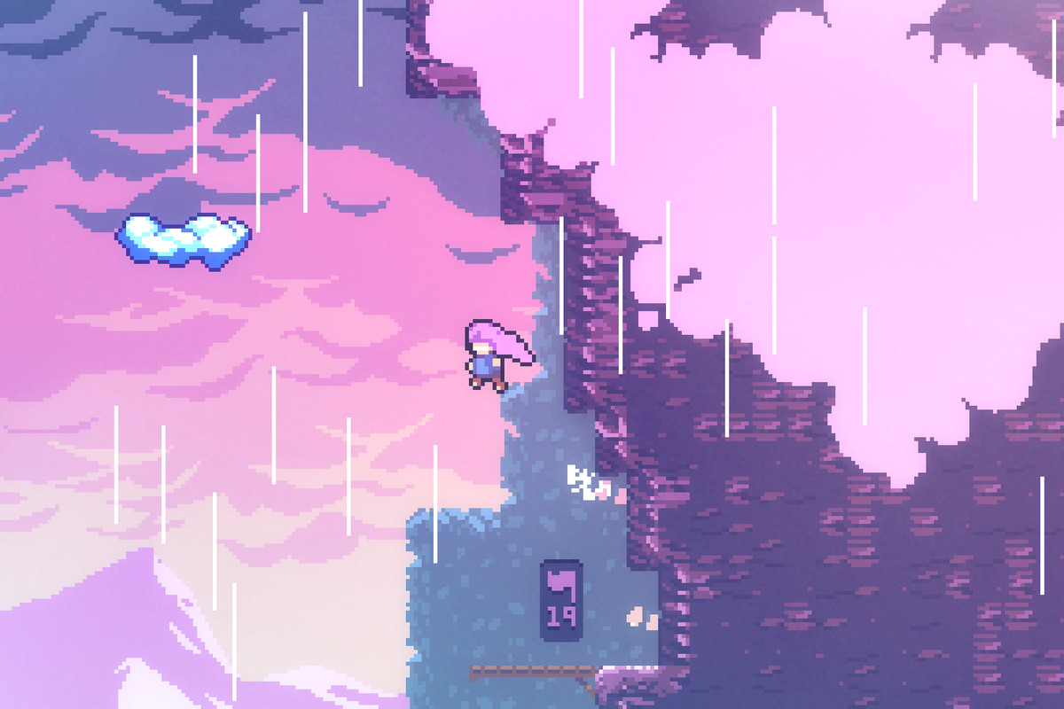 Celeste - rain falling from purple sky