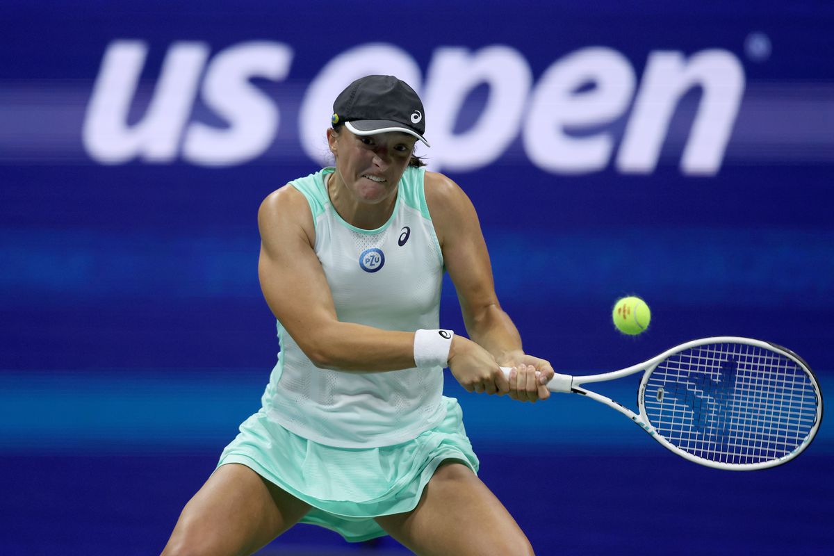 Iga Swiatek of Poland returns a shot against Jessica Pegula of the United States during their Women’s Singles Quarterfinal match on Day Ten of the 2022 US Open at USTA Billie Jean King National Tennis Center on September 07, 2022 in the Flushing neighborhood of the Queens borough of New York City.