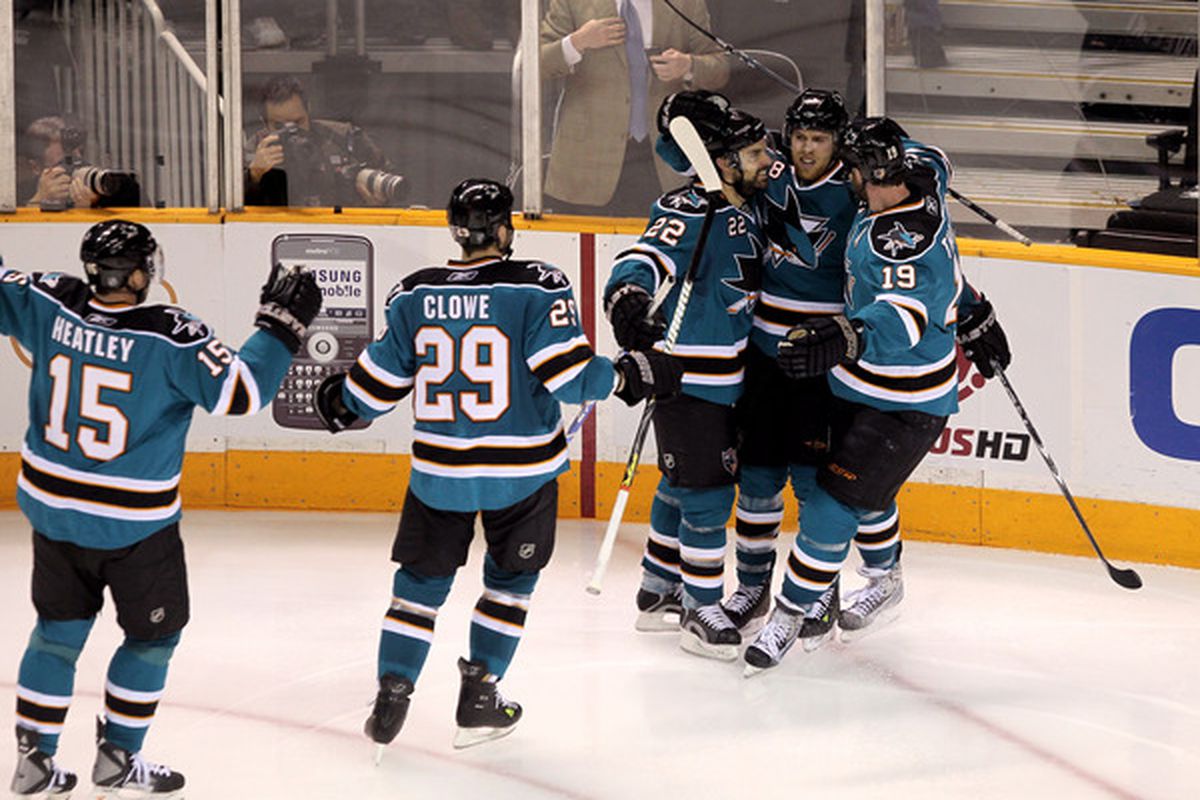 San Jose celebrating the second power play goal in game one.