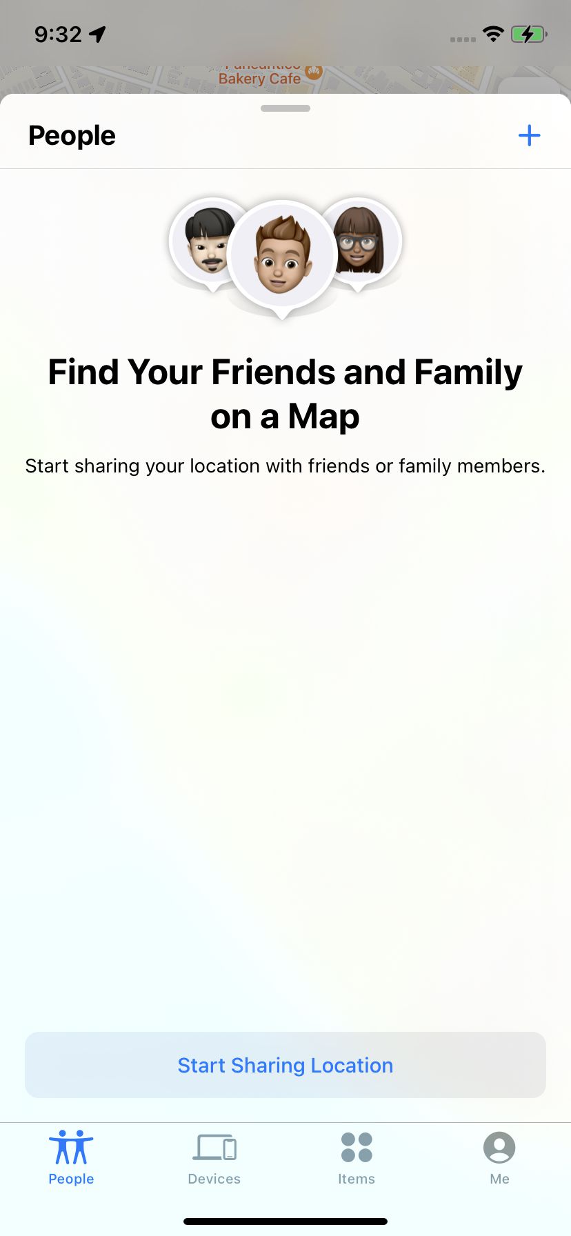 Select “Start Sharing Location” and choose whom you want to share it with.
