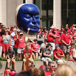 Fans listen to the band prior to the BYU and Nebraska football game in Lincoln, Nebraska Saturday, Sept. 5, 2015. 