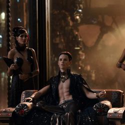 EDDIE REDMAYNE (center) as Balem Abrasax in Warner Bros. Pictures' and Village Roadshow Pictures' "JUPITER ASCENDING," an original science fiction epic adventure from Lana and Andy Wachowski. A Warner Bros. Pictures release.