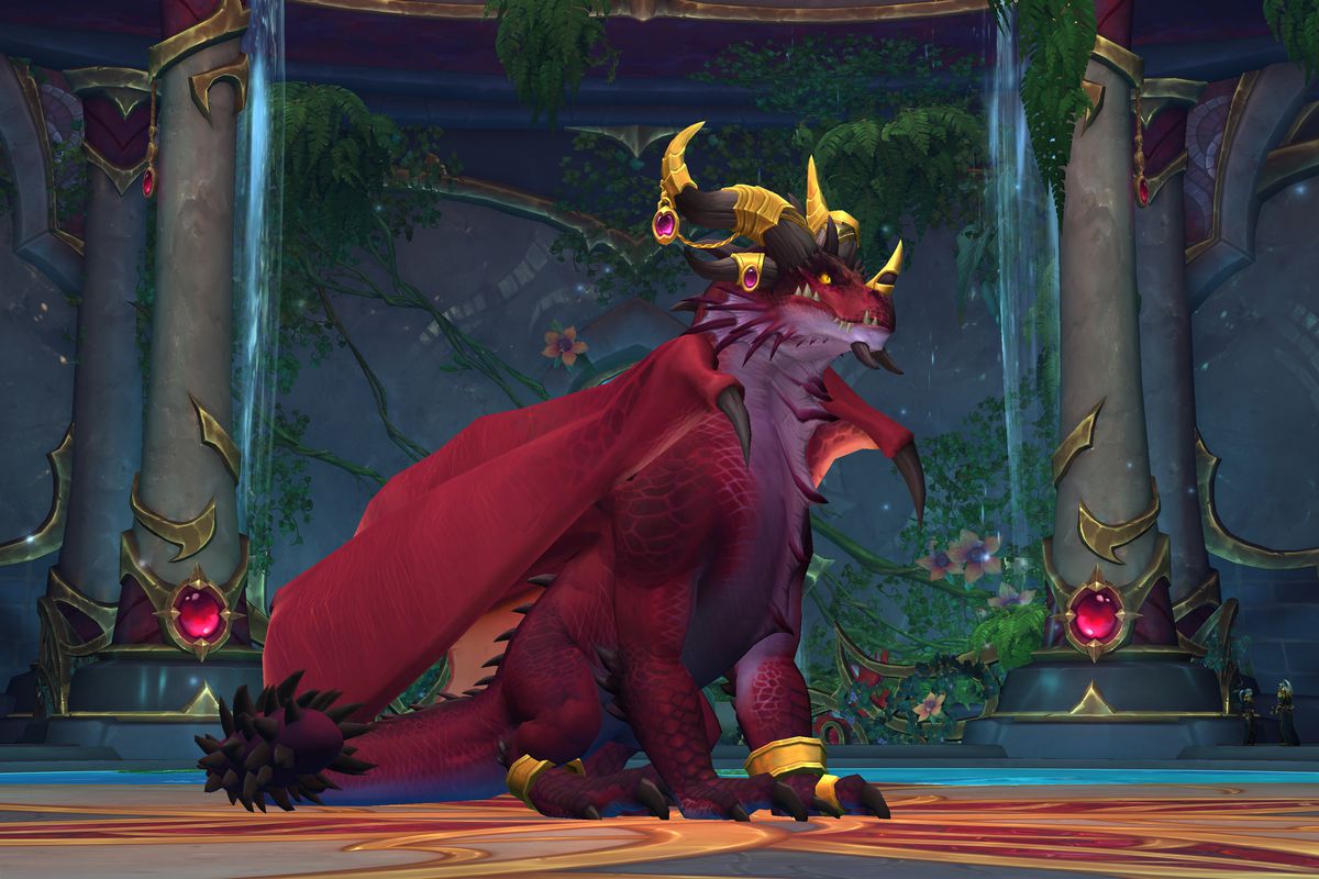 Alexstrasza, the Dragon Queen, sits majestically in a sanctum on the Dragon Isles.