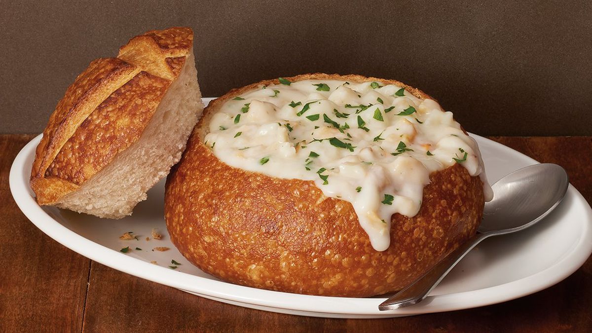 Clam chowder bread bowl from Boudin Bakery