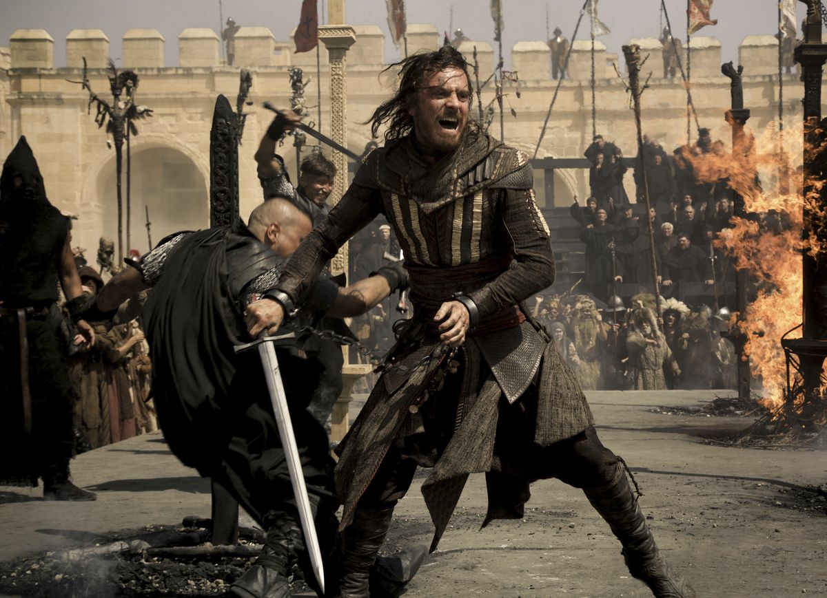 Michael Fassbender stars as Callum Lynch in a scene from “Assassin’s Creed.,” a film based on the video game series. 