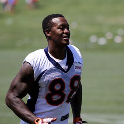 Broncos WR Demaryius Thomas is all smiles after the first day of Training Camp.