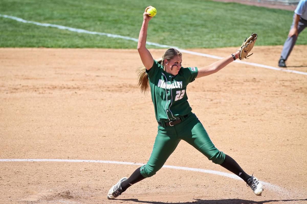 UVU Tiffany Mills winds up to pitch. Mills is 15-11 on the season with a 1.87 ERA