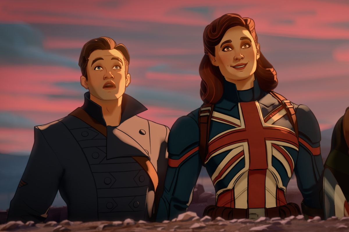 Bucky, Peggy Carter, and Dum Dum Dugan in Marvel’s What If...? episode 1. 