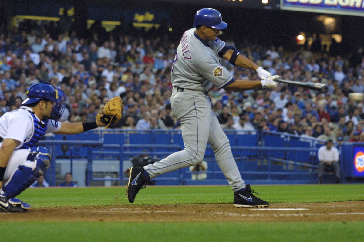 The last time the Rangers played at Dodger Stadium, they had Alex Rodriguez (above), Ken Caminiti and Andres Galarraga, while Adrian Beltre played for the home team.