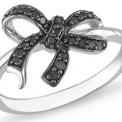 Black Diamond Bow White Gold Ring, $185, Ice