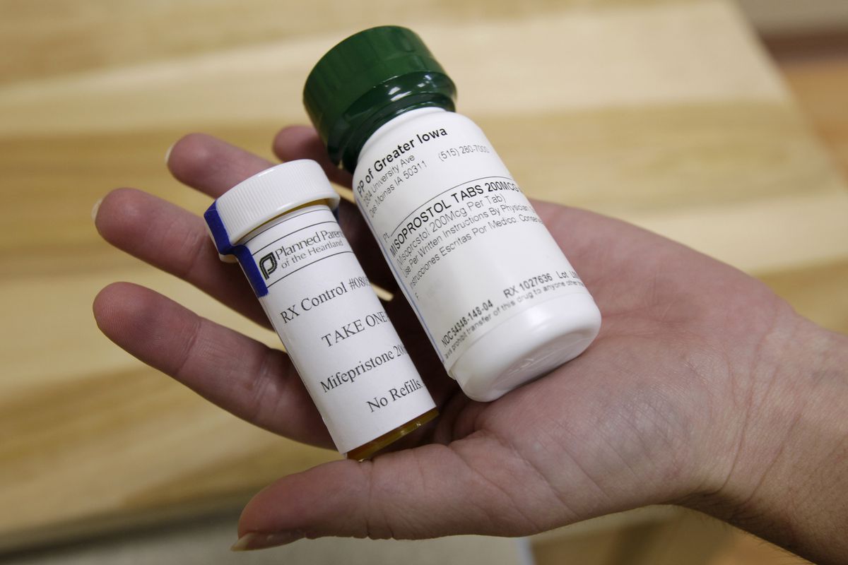 This Sept. 22, 2010 file photo shows bottles of abortion pills at a clinic in Des Moines, Iowa. The Food and Drug Administration on Thursday, Dec. 16, 2021 loosened some restrictions on the pill mifepristone, allowing it to be dispensed by more pharmacies.