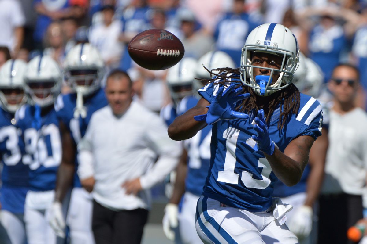 Indianapolis Colts wide receiver T.Y. Hilton makes a third quarter catch against the Los Angeles Chargers at Dignity Health Sports Park.