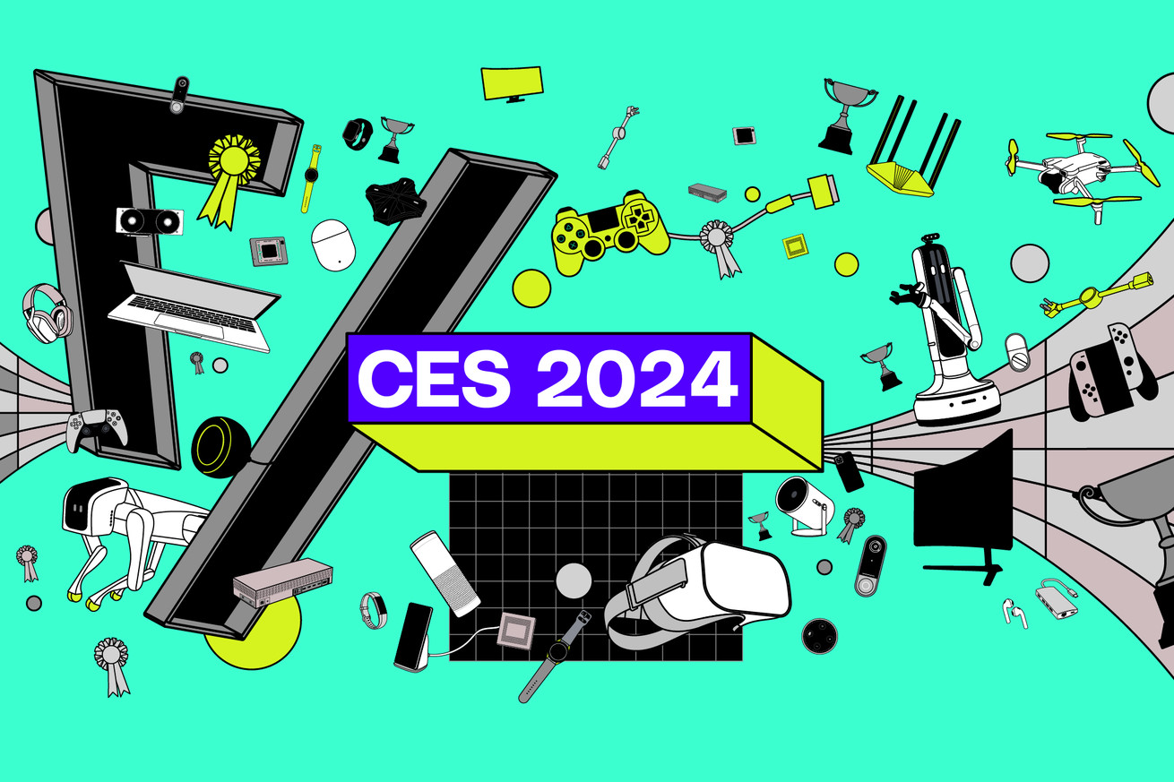 Illustrated vector banner for CES 2024 coverage.