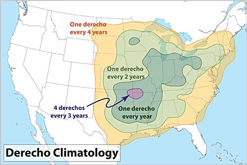 Derecho frequency in the United States