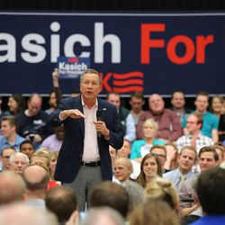 Ohio Gov. John Kasich speaks to a group of potential voters in the Grande Ballroom at UVU Friday, March 18, 2016.
