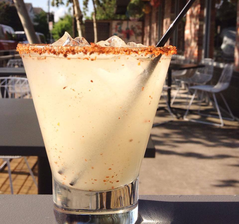 A margarita with a chili-lime salted rim.