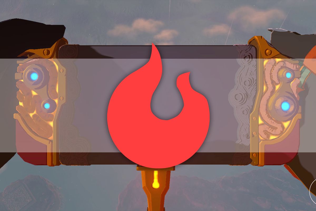 A flame resistant symbol overlayed on top of a Purah Pad from The Legend of Zelda: Tears of the Kingdom