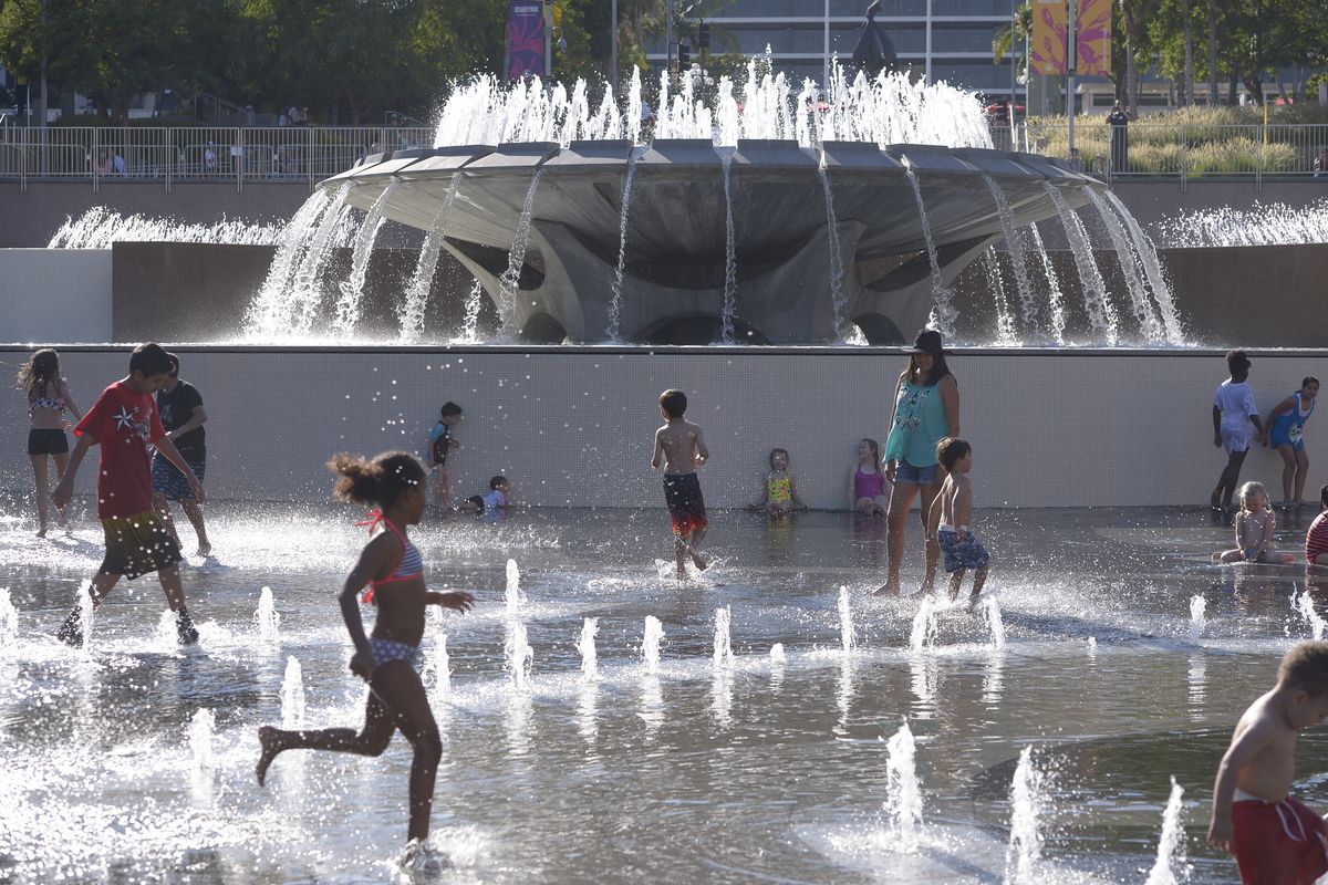 Grand Park's splash pad in LA has been dubbed an "urban beach"