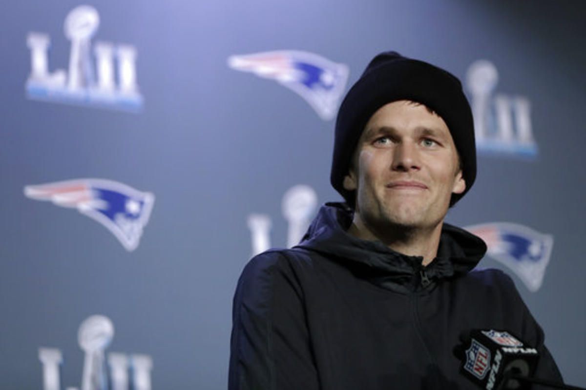New England Patriots quarterback Tom Brady answers questions during a news conference Wednesday, Jan. 31, 2018, in Minneapolis. The Patriots are scheduled to face the Philadelphia Eagles in the NFL Super Bowl 52 football game Sunday, Feb. 4. 