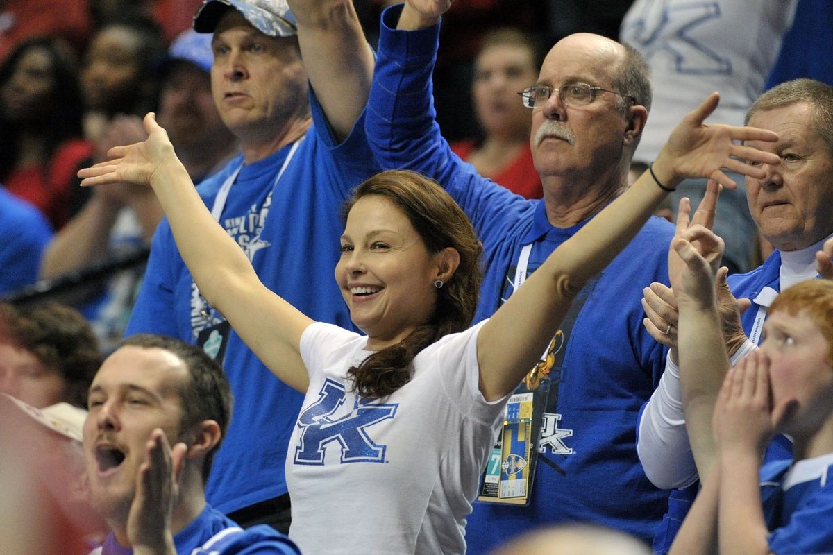 Mar 15, 2015; Nashville, TN, USA; Ashley Judd during the first half of the SEC Conference Championship game between Arkansas Razorbacks and the Kentucky Wildcats at Bridgestone Arena.