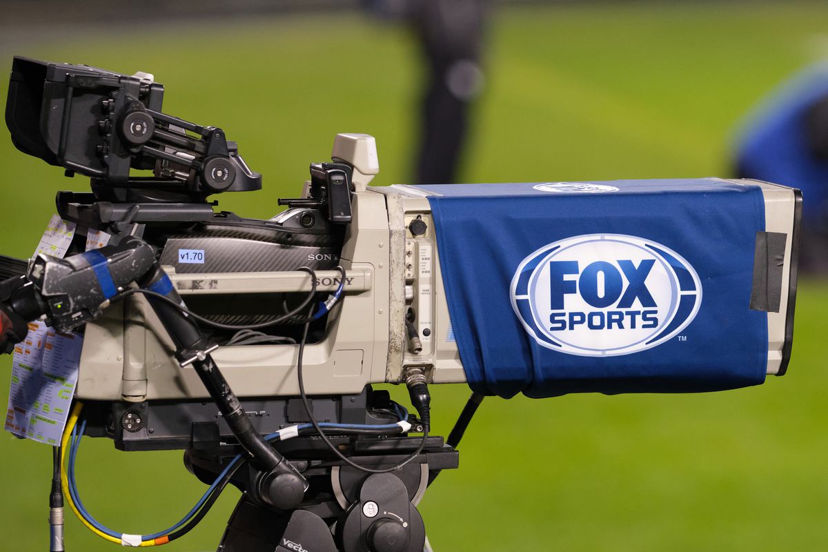 A detail view of a broadcast camera with a Fox Sports logo is seen in action during a game between the Chicago Bears and the New Orleans Saints on November 1st, 2020 at Soldier Stadium, in Chicago, IL.