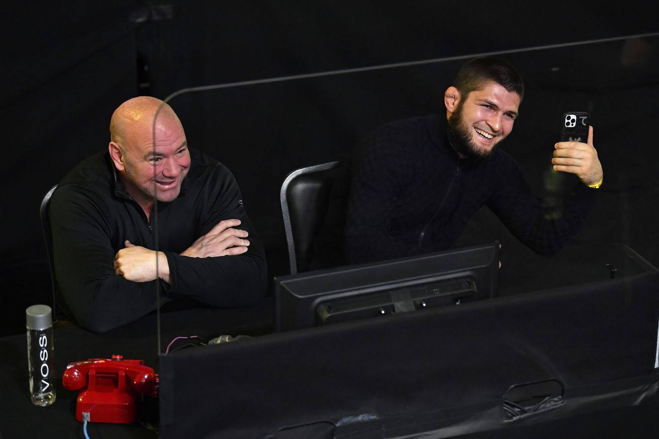 Khabib Nurmagomedov and Dana White during a UFC Vegas event in March. 