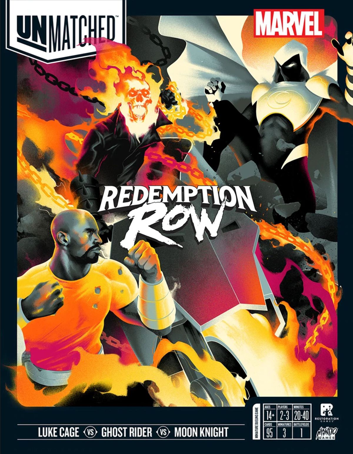 A mock-up of a cover of Unmatched: Redemption Row.