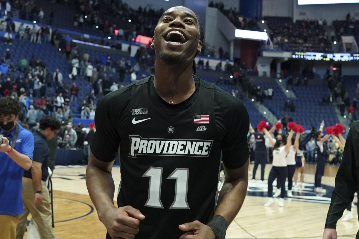 Providence Friars guard A.J. Reeves reacts after defeating the Connecticut Huskies at XL Center.