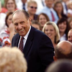 President Thomas S. Monson attends the cultural celebration performed by youths of the Twin Falls Idaho Temple district Aug. 23, 2008.