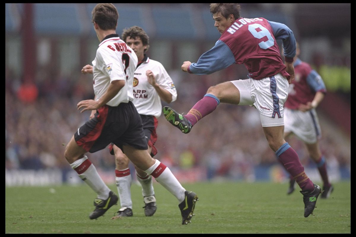 Savo Milosevic of Aston Villa (number 9) in action