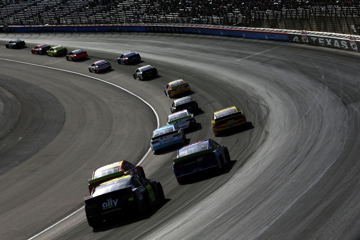 A general view of the action during the Monster Energy NASCAR Cup Series AAA Texas 500 at Texas Motor Speedway on November 03, 2019 in Fort Worth, Texas.