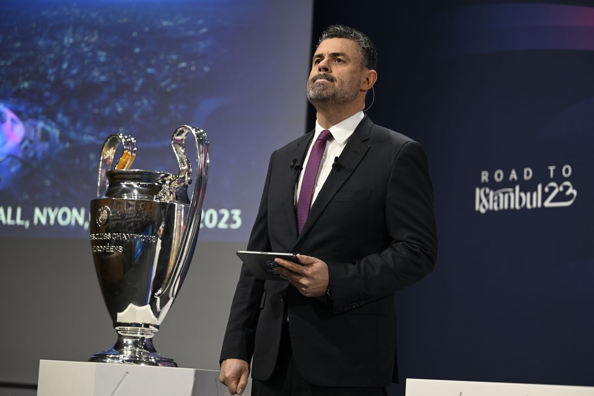 Presenter Pedro Pinto during the UEFA Champions League 2022/23 Quarter-finals and Semi-finals Draw at the UEFA Headquarters, The House of the European Football, on March 17, 2023, in Nyon, Switzerland.