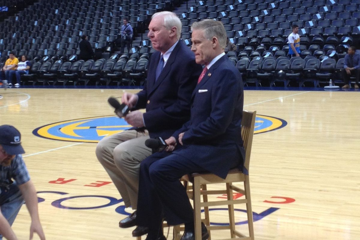 Dan Issel and Chris Marlowe warming up before the Bobcats game.