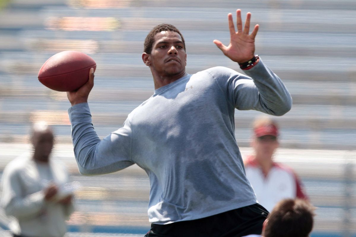 HEMPFIELD TOWNSHIP, PA - AUGUST 20:  Terrelle Pryor throws during his pro day at a practice facility on August 20, 2011 in Hempfield Township, Pennsylvania.  (Photo by Jared Wickerham/Getty Images)