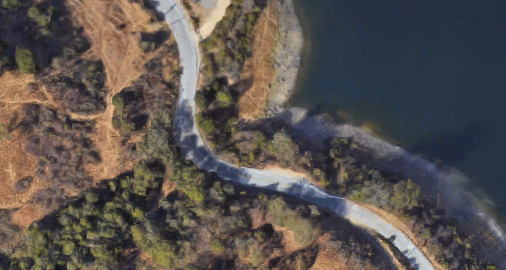 An aerial view of Hicks Road in California. 