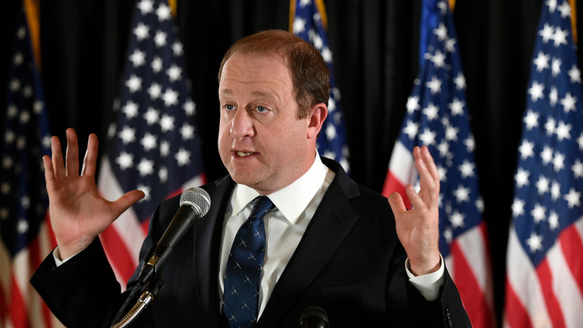Colorado Gov. Jared Polis speaks during a May press conference.