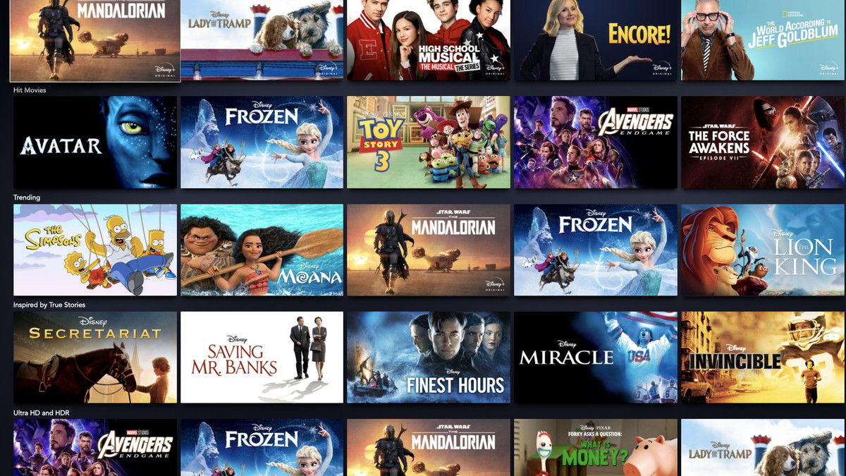The Disney Plus homepage is full of new and classic movies and shows