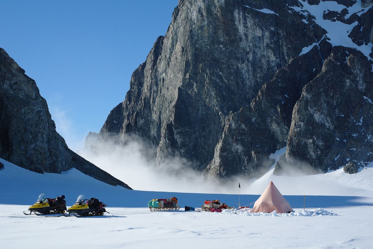 This 2011 photo provided by researcher Hamish Pritchard shows a two-man British Antarctic Survey field camp on Alexander Island off the Antarctic Peninsula.  In a study released Wednesday, June 13, 2018, an international team of ice experts said the melti