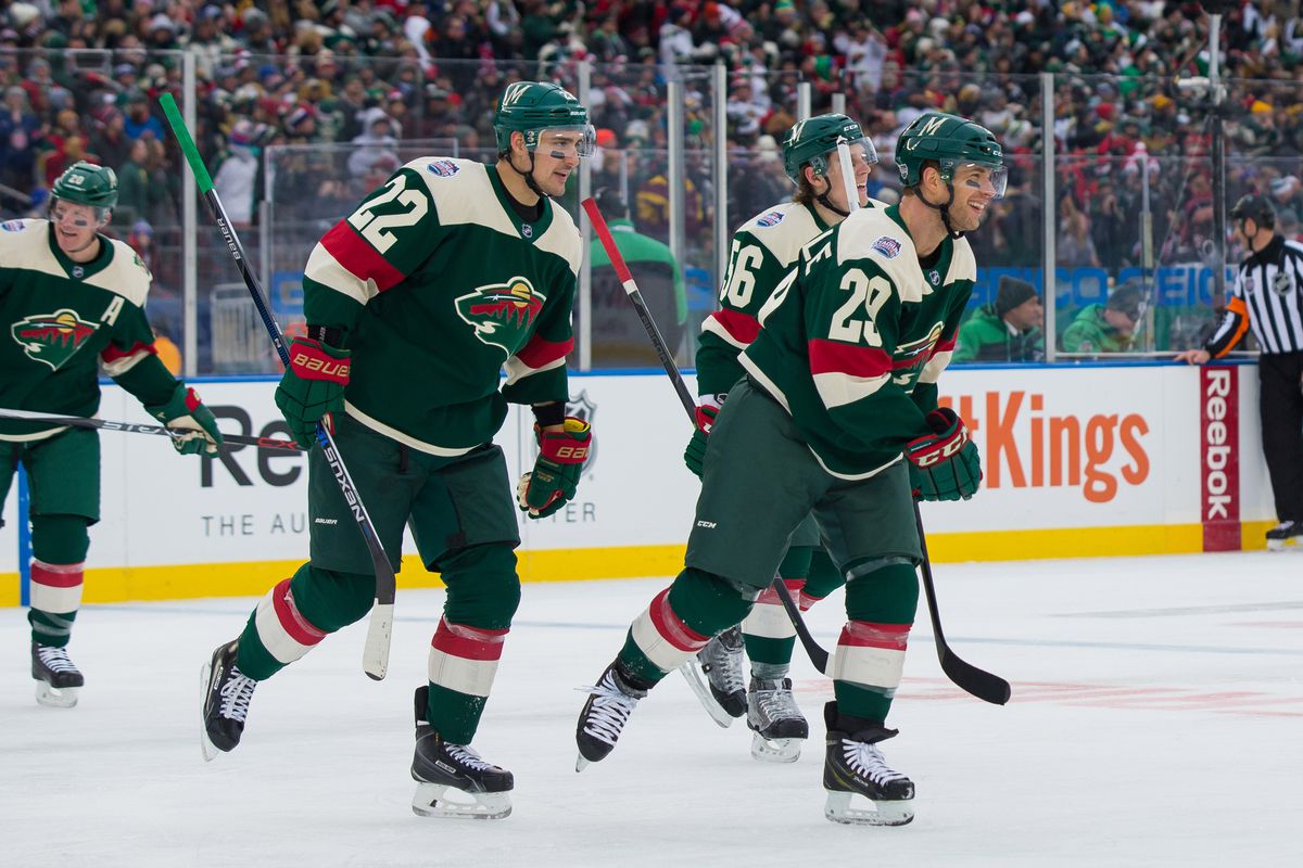 Nino Niederreiter, Erik Haula and Jason Pominville are all smiles after another impressive performance.