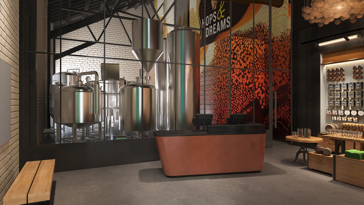 A rendering of a brewery.
