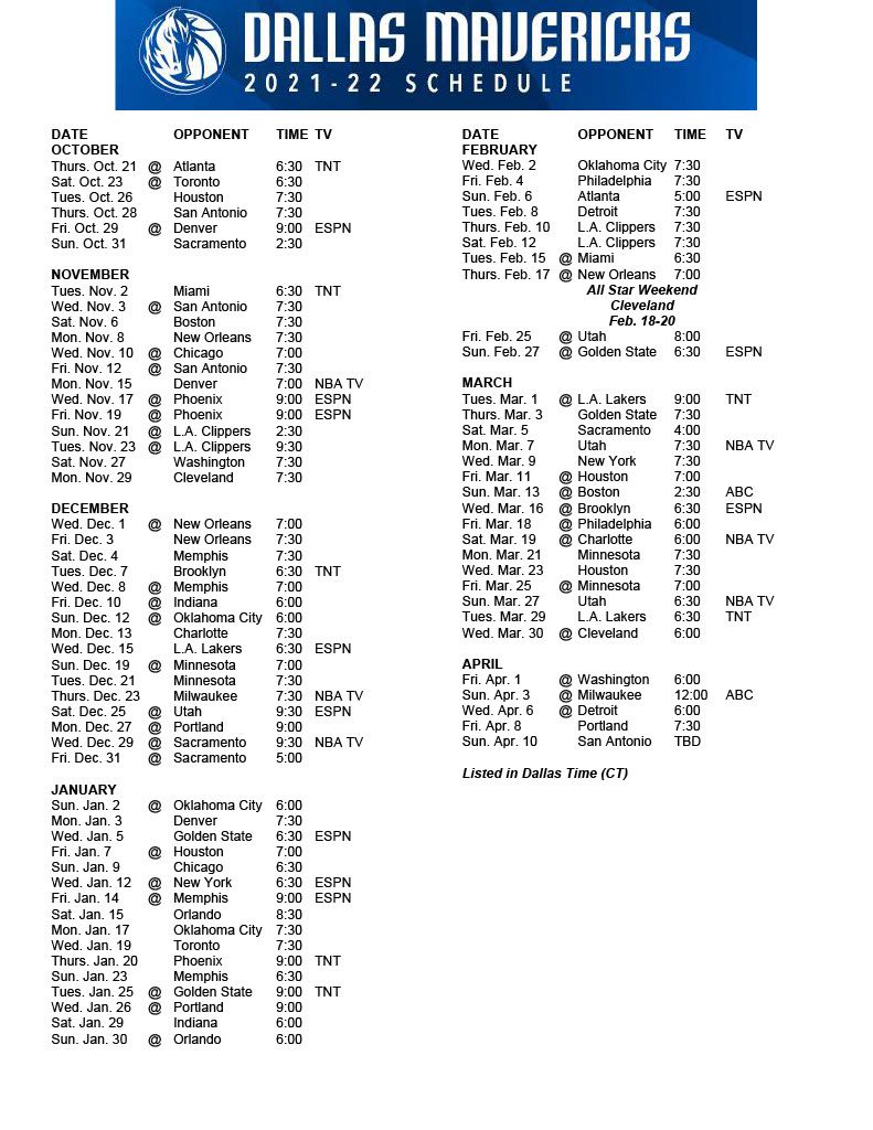 Mavericks Tour Schedule 2022 2021-22 Dallas Mavericks Schedule Released - Mavs Moneyball